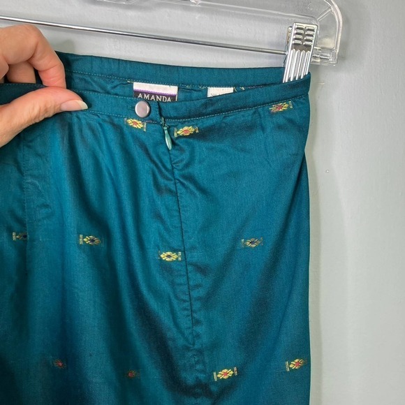 Amanda Smith Peacock Blue Gold Embroidered Trim Straight Lightweight Skirt Sz XL - Picture 13 of 16